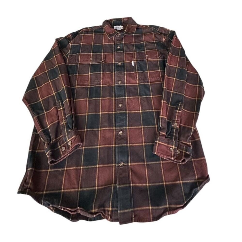 Carhartt Shirt Mens Brown Black Plaid Heavyweight Flannel Shirt Size XL